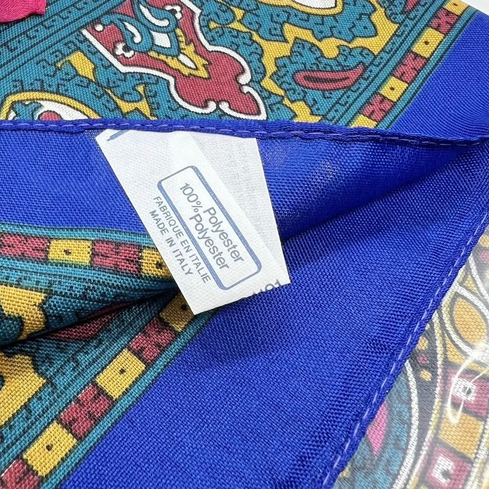 VTG Scarf & Stylish Clip 3 Piece Chiffon Rose & Royal Paisley Floral 30x29 Italy
